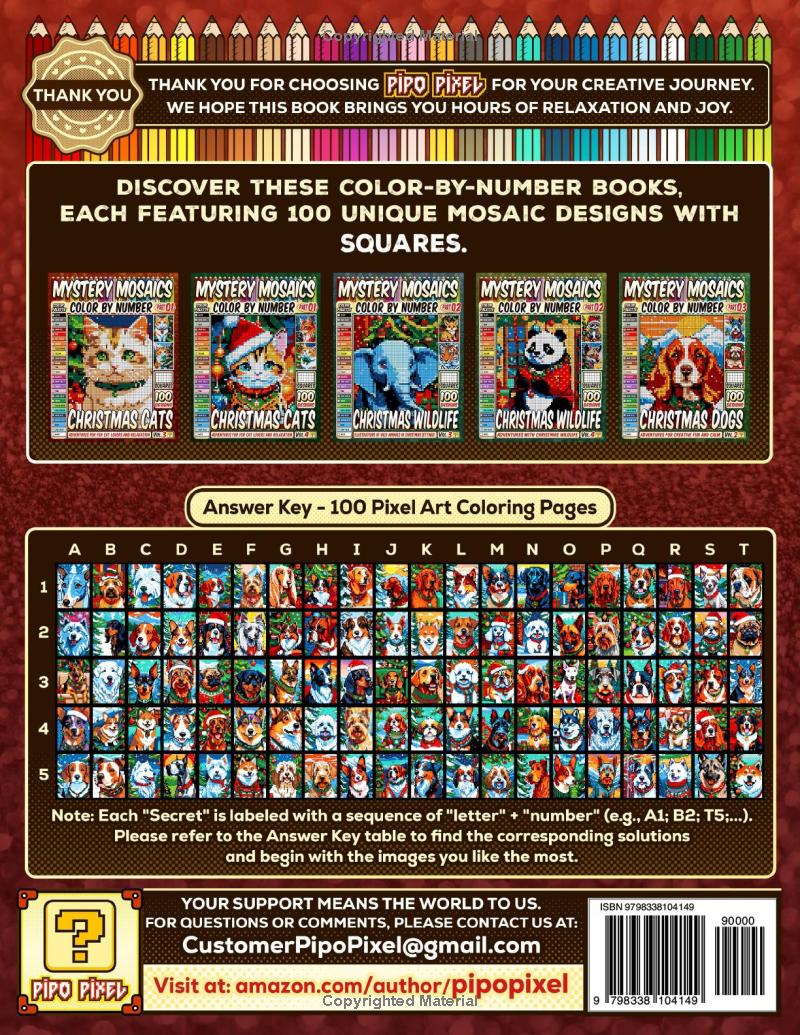 Christmas Dogs Mystery Mosaics Color by Number -Part: 03- Vol. 3