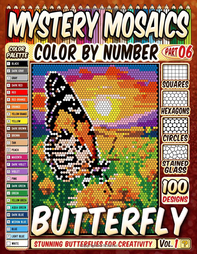 100 Beautiful Butterfly Scenes - Mystery Mosaic Color by Number - Part: 06