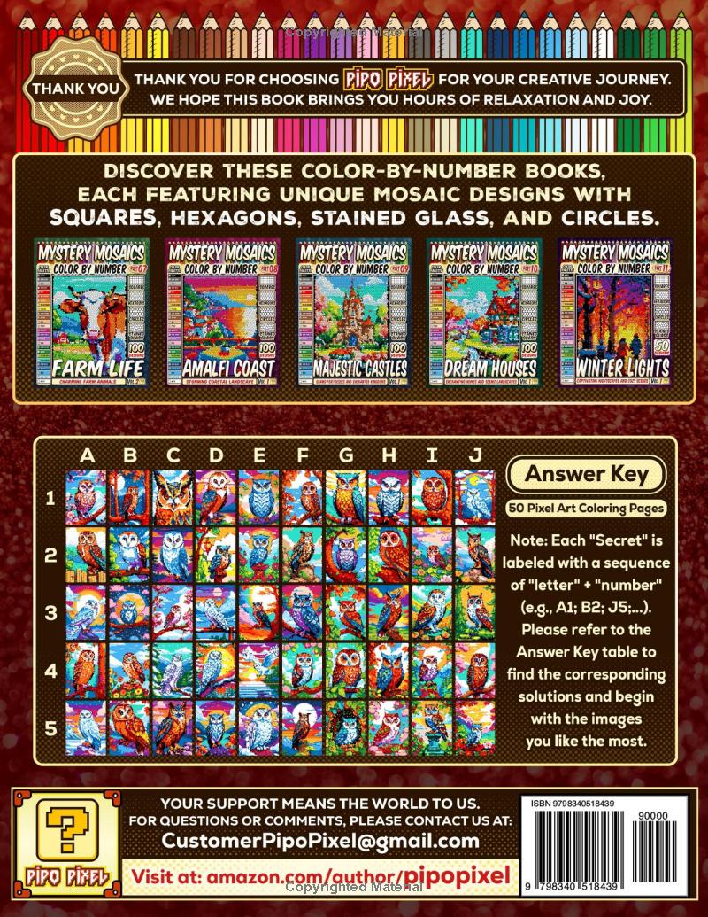 50 Mysterious Owls - Mystery Mosaic Color by Number - Part: 12