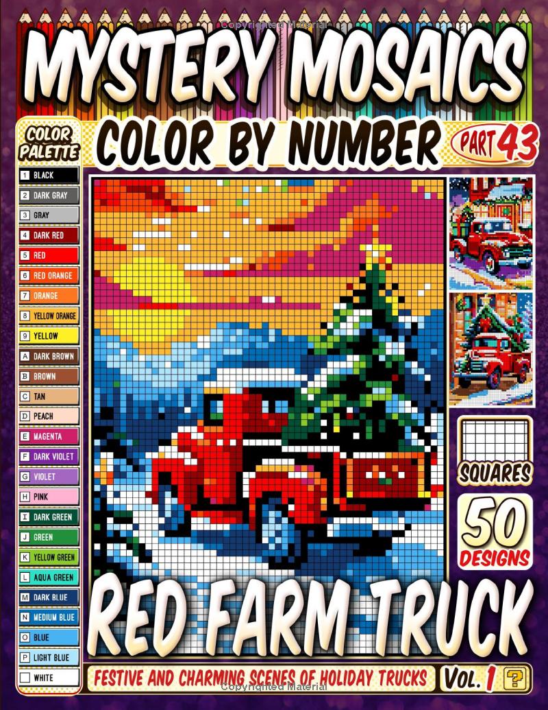 Christmas Red Farm Truck Mystery Mosaic Color by Number - Part: 43