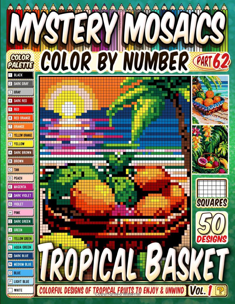 Tropical Fruits Basket Mystery Mosaic Color by Number - Part: 62