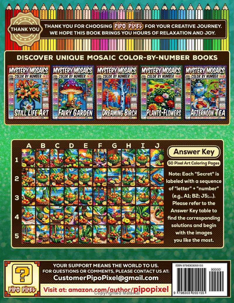 Tropical Fruits Basket Mystery Mosaic Color by Number - Part: 62