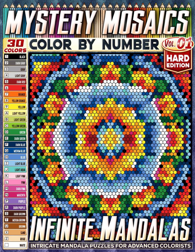 Infinite Mandalas – Hard Edition – Mystery Mosaic Color by Number – Vol. 01