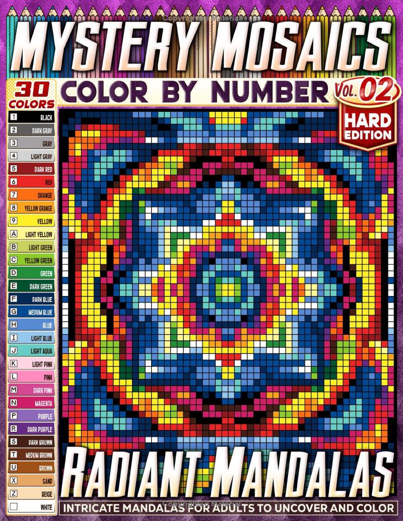 Radiant Mandalas - Hard Edition - Mystery Mosaic Color by Number - Vol. 02