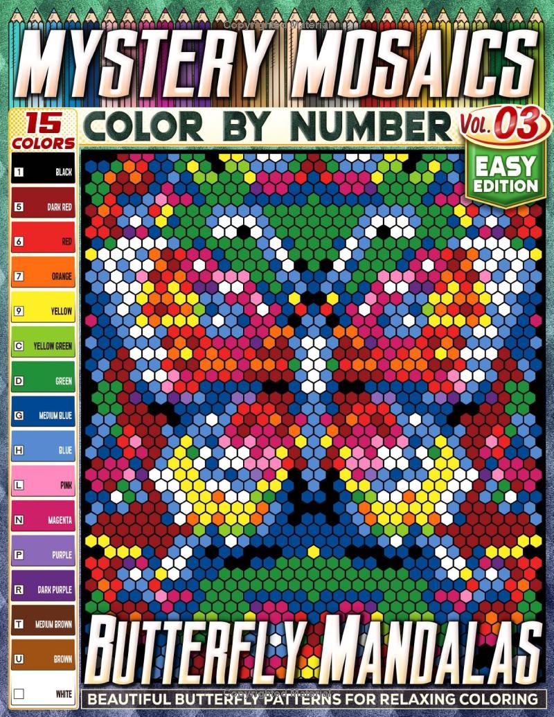 Butterfly Mandalas - Easy Edition - Mystery Mosaic Color by Number - Vol. 03