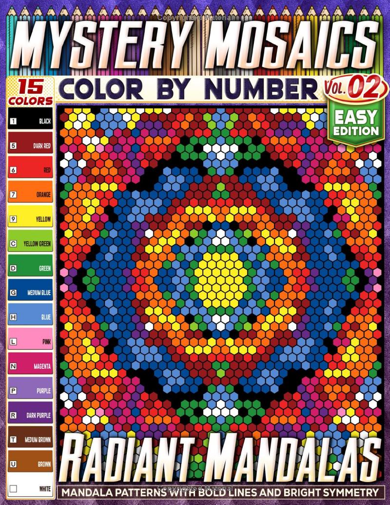 Radiant Mandalas - Easy Edition - Mystery Mosaic Color by Number - Vol. 02