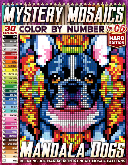 Mandala Dogs - Hard Edition - Mystery Mosaic Color by Number - Vol. 06