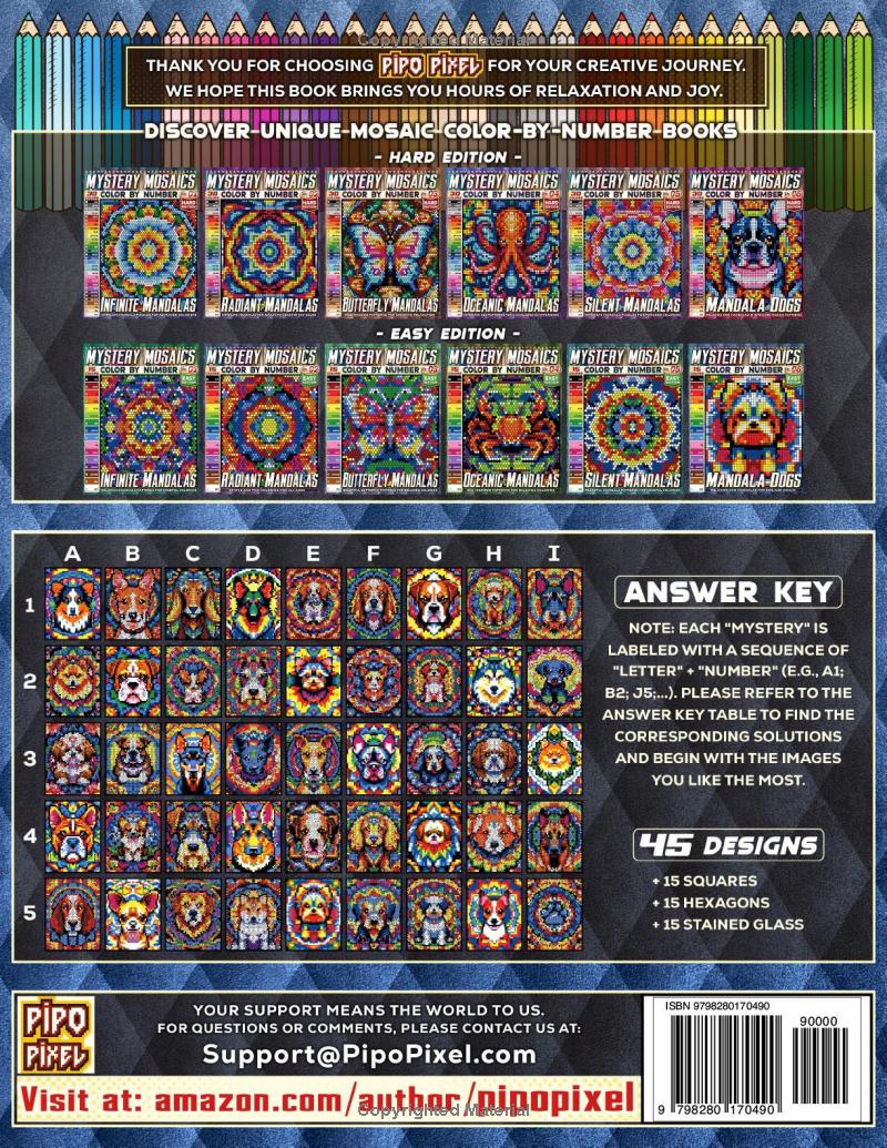 Mandala Dogs - Easy Edition - Mystery Mosaic Color by Number - Vol. 06