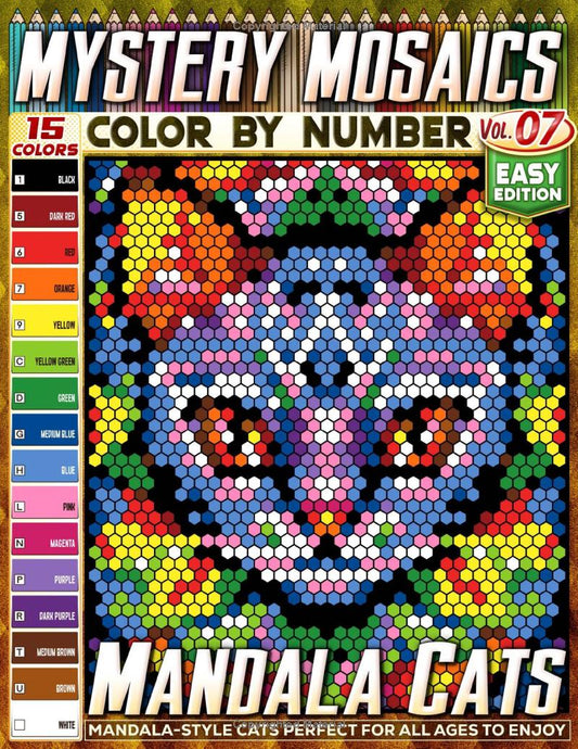 Mandala Cats - Easy Edition - Mystery Mosaic Color by Number - Vol. 07