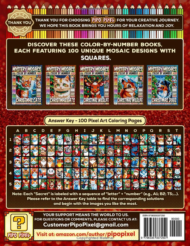 Christmas Cats Mystery Mosaics Color by Number -Part: 01- Vol. 1