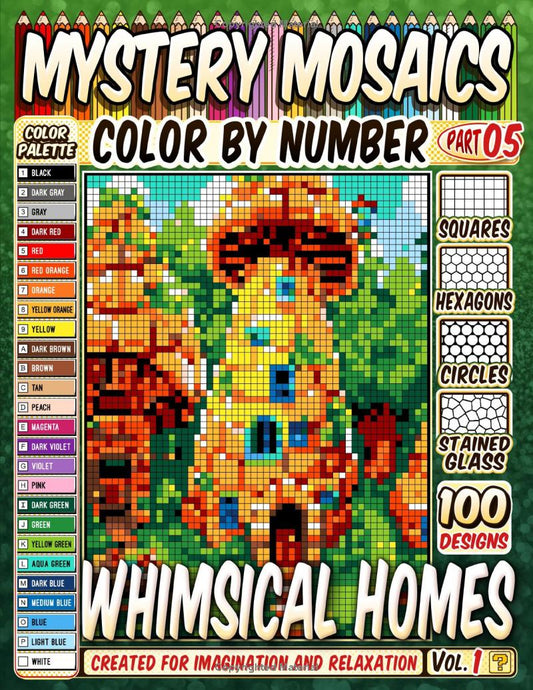 100 Whimsical Homes - Mystery Mosaic Color by Number - Enchanting Fairy Houses - Part: 05