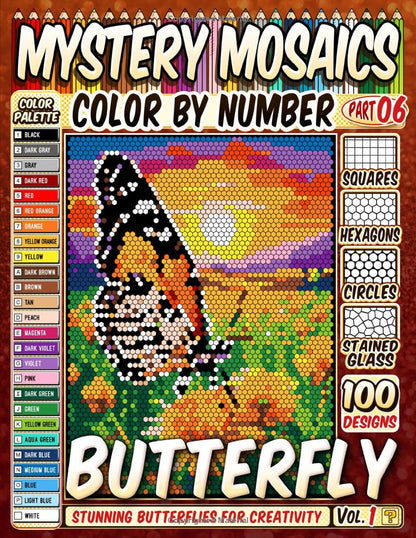 100 Beautiful Butterfly Scenes - Mystery Mosaic Color by Number - Part: 06
