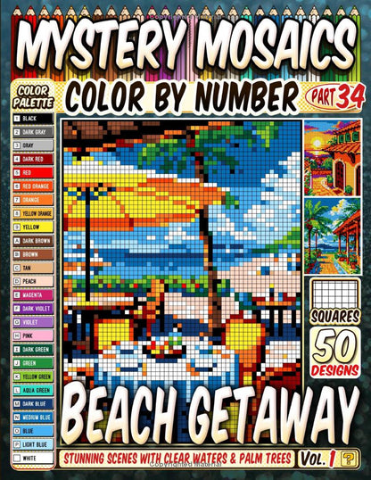 Beach Getaway Mystery Mosaic Color by Number - Part: 34