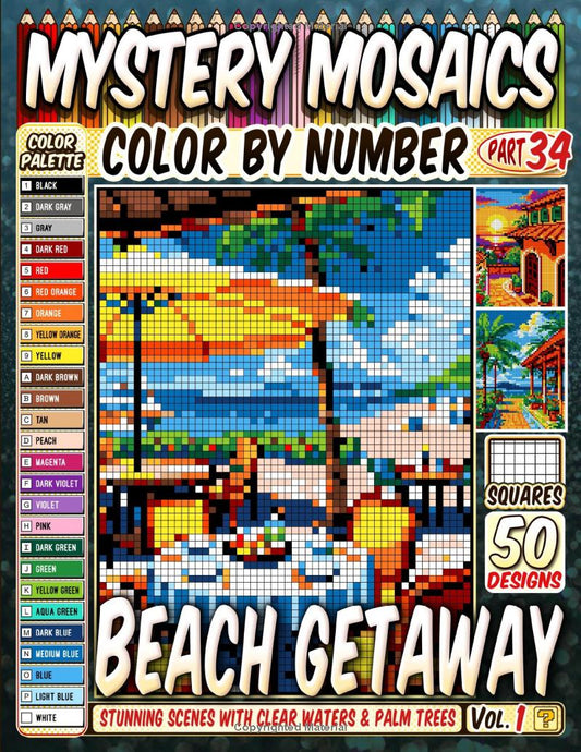 Beach Getaway Mystery Mosaic Color by Number - Part: 34