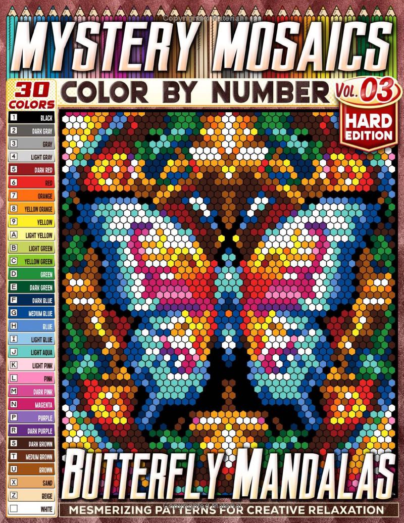 Butterfly Mandalas - Hard Edition - Mystery Mosaic Color by Number - Vol. 03